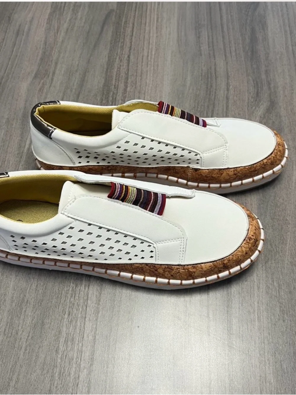 White Perforated Slip-On Espadrille with Striped Elastic Accent